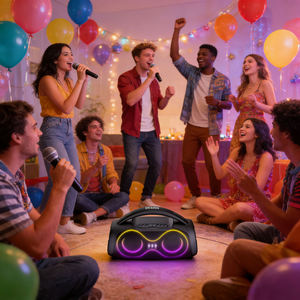 Altavoz Portátil Doble de 5 Pulgadas para Fiestas con Luces LED, Micrófono Inalámbrico y con Cable, Bluetooth, FM, USB Recargable - Product Image 4