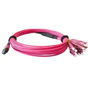 China Factory Customized MPO Fiber Optic Patch Cord 8-144 Fibers MTP Duplex LC OM4 Magenta Multimode 1m Fanout Cable