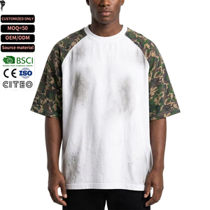 T-shirt Cropped Homme Vintage Streetwear Color Block Camouflage Coton Épais Effet Délavé au Soleil Coupe Boxy Personnalisé - Product Image 1