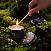Lilin Aromaterapi Lilin Kedelai Kaleng Logam Hitam Ukuran Perjalanan Portabel Aroma Hutan Alami Dekorasi Kamar Tidur Spa Hadiah Lilin