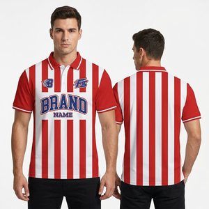 Polo de <span class=keywords><strong>football</strong></span> classique style club à rayures verticales épaisses rouges et blanches, maillot de <span class=keywords><strong>football</strong></span> personnalisé sublimé - Product Image 1