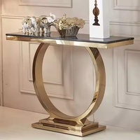 Ensemble de table console de luxe moderne dessus en marbre finition miroir en acier inoxydable table d'appoint extensible salon villa appartement maison