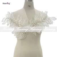 WHD-129 Appliques Artisanales 3D Rondes à Fleurs en Pétales, Coupe Plus Longue en Organza avec Centre en Strass et Perles pour Couture DIY, Accessoires de Vêtements