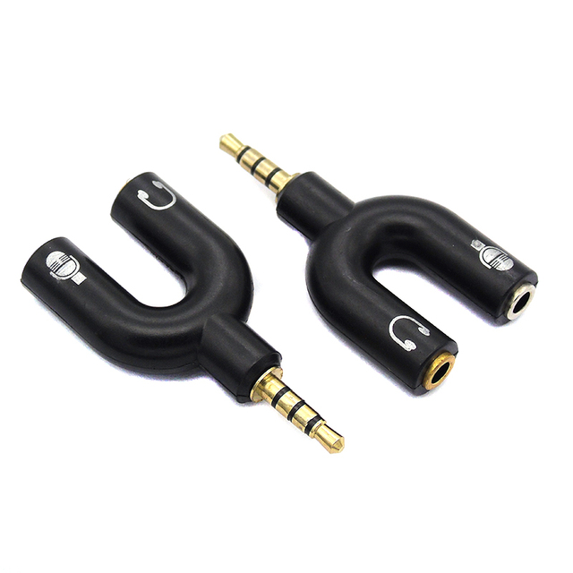 3.5mm 4 Pole Audio Converter Splitter Sub-Microphone Adapter U-shaped One-to-Two Coupling Headset for Mobile Phone Computer