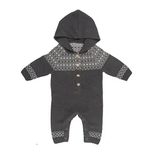 Nieuwe Ontwerp Baby Jongens Rompertjes Wol Acryl Pasgeboren Jumpsuits Kerst Baby Kleding Lange Mouw Hooded Gebreide Romper