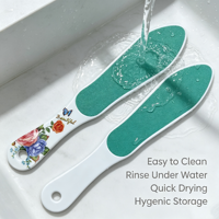 Lime à pieds double face à long manche en céramique, motif floral, portable et durable, outil de pédicure pour salons de manucure (personnalisation ODM/OEM)