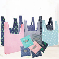 Sac de courses pliable écologique à rayures avec logo personnalisé, avec pochette, en polyester