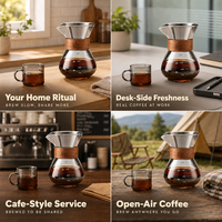 Carafe à café en verre borosilicate Kingze 400 ml avec col en noyer et filtre en acier inoxydable pour café