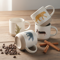 Cadeau populaire Tasse et assiette en grès à motifs d'animaux mignons peints à la main Ensemble de table moderne et unique