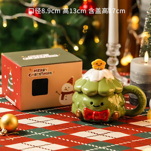 Mug en céramique Arbre de Noël avec couvercle, cuillère et tasse créative Père Noël - Product Image 6