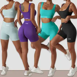 Aangepaste Groothandel Naadloze Geribbelde Vrouwen Vest Crop Top Tank Kleding 2023 Dragen Yoga Kleding Sets Fitness Gym Heup Lifting Yoga Pak