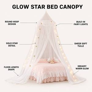 Nouvelle moustiquaire de luxe pliable pour lit, avec rideaux de lit à baldaquin et étoiles lumineuses, pour lits Queen Size - Product Image 4