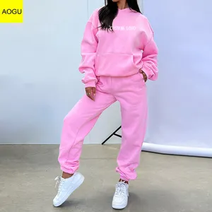 Custom Logo Women's Pink Color Street-wear Winter Fleece Hoodie Pants Hoodie Custom For Women