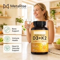 Capsules de Vitamine D3 K2 de Haute Qualité Certifiées GMP, Formule à l'Huile de Coco Facile à Avaler pour Adultes (Ne convient pas aux nouveau-nés)
