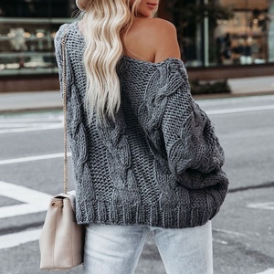 เสื้อสเวตเตอร์ถักแขนยาวสีพื้นแบบหลวมๆ ไหล่เดียว ดีไซน์เว้า สำหรับผู้หญิง แฟชั่น - Product Image 3