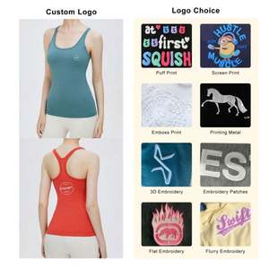 Camiseta sin Mangas Ajustada de Canalé para Mujer, Deportiva, para Gimnasio, con Espalda Cruzada, Estampado, Algodón, Elastano, Tejido de Punto, Camisetas sin Mangas Lisas de Canalé para Mujer - Product Image 3