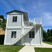 Casa Prefabricada de Lujo de Dos Pisos, Modular, con Paredes de Vidrio, Tipo Contenedor, con Terraza y Techo en Forma de A