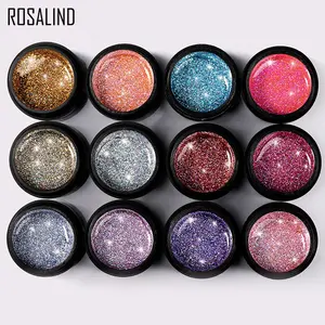 Rosalind Hot Bán OEM nhãn hiệu riêng 5ml UV LED Glitter gel sơn móng tay ngâm tắt sáng bóng cầu vồng màu gel Polish cho bán buôn