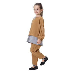 Set per bambini musulmani modesti 2 pezzi top e pantaloni Harem completo arabo bambine lunghe camicia e pantaloni - Product Image 6