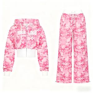 Ensemble personnalisé pour femmes Y2K, sweat à capuche zippé et pantalon, broderie patchwork, sweat à capuche court, pantalon de survêtement ample, streetwear, ensemble 2 pièces - Product Image 1