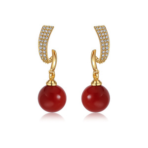 Dinle Red Pearl Drop <b>Earrings</b> Gold Plated With Crystal Studs For Women Party Jewelry 925 Silver Ear <b>Post</b> - Product Image 4