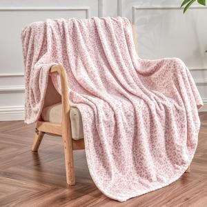 Beige <b>Black</b> Leopard Print Pink Flannel Blanket <b>Throw</b> Blanket Nap Blanket Machine Washable Fade Resistant <b>for</b> <b>Bed</b> Sofa Couch YH-M - Product Image 3