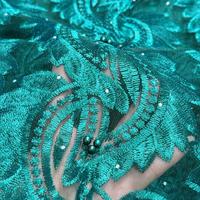 Tissu en dentelle de tulle vert émeraude de bonne qualité avec perles et strass, tissu en dentelle africaine pour robes de mariée, vente en gros