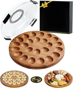 Boîtes à œufs avec couvercle pour fête (24 emplacements), cadeaux de Pâques, <span class=keywords><strong>plateau</strong></span> à œufs farcis en bois d'acacia portable avec couvercle - Product Image 1