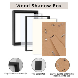 Cadre photo DIY en <span class=keywords><strong>bois</strong></span> fait main, type boîte à ombre, noir et blanc, avec verre véritable, espace creux de 5 cm, cadre intérieur détachable - Product Image 4