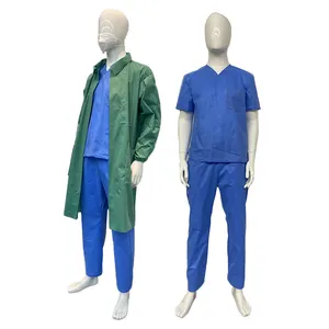 High Quality Blue SMS 45gsm Disposable Nonwoven Hospital Operation Scrub Suit for Men and Women