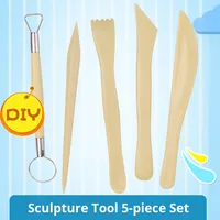 Ensemble d'outils de poterie de sculpture en céramique de 5 pièces Outil de modélisation à double tête avec poignée en plastique et anneau en métal pour fournitures d'art