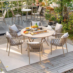 Modern Aluminum Frame Outdoor Barbecue Round <strong>Table</strong> and Chairs Set for Restaurant - Product Image 1