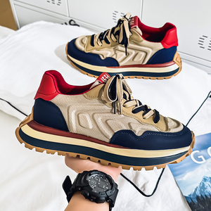 Scarpe Casual da uomo retrò Trendy bicolore comode da passeggio in pelle traspirante con lacci e sport con punta rotonda ampia - Product Image 1