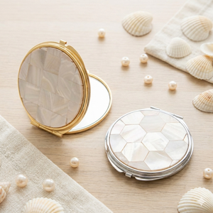 Luxury Natural Mother of Pearl Round <b>Compact</b> <b>Mirror</b> Gold Silver Plated Metal Folding Dual Sided HD Glass Pocket Makeup <b>Mirror</b> - Product Image 1
