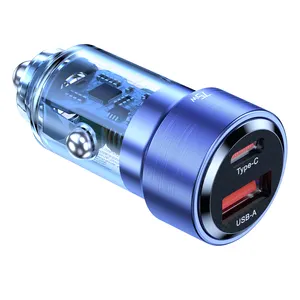 Toocki批发75w透明设计USB + C型双端口快速充电汽车充电器