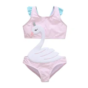 Summer New Designs Kids Girls Swimsuit Swimwear One Piece Bikini Swan 3D Ruffle Beach Dress For 12M~8T