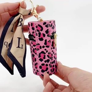 Étui de luxe pour <span class=keywords><strong>mini</strong></span>-rouge à lèvres avec porte-clés en cuir PU et alliage, support de rangement pour maquillage pour filles, organisateur de voyage, rangement pour brillant à lèvres - Product Image 2
