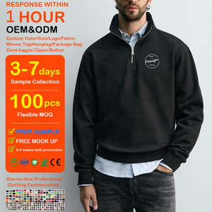 Sudadera con Cierre y Cuello Alto de Forro Polar Suave de 380 g/m² con Estampado Personalizado de Otoño, Sudadera Clásica Negra con Cierre de 1/4 para Hombre - Product Image 1
