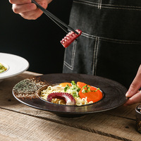 Schwarze Runde Keramik-Sushi-Platte, Langlebig, Hochtemperatur-Gebrannt, Geeignet für Westliche Vorspeisen, Desserts und Obstservierungen