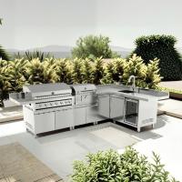Cocina Modular para Exteriores con Parrilla de Gas de 6+1 Quemadores, 72000 BTU, con Parrilla de Carbón, Enfriador de Vino, Acero Inoxidable 304 para Jardín