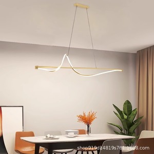 2023 All-Copper Modern Minimalist Dining Room <b>Chandelier</b> Luxury Nordic Style Curved Silk Single-Line Full-Spectrum Pendant <b>Light</b> - Product Image 3