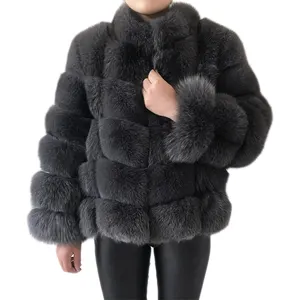 Новинка 2023, стильный жилет из лисьего меха, съемное пальто с длинными рукавами и воротником-стойкой, теплая куртка, женское пузырьковое пальто из натурального Лисьего меха