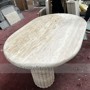 Table à manger en travertin sur mesure, 8 places, table de jardin en pierre, décoration de la maison, meubles, table à manger en marbre naturel - Product Image 2