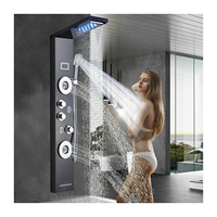 Panneau de douche mural thermostatique traditionnel en acier inoxydable SUS304 avec barre coulissante et jet de pluie