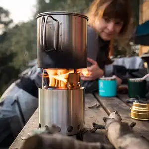 Ensemble de casseroles et de poêles pliables ultralégères portables en acier inoxydable pour poêle à bois extérieur pour le camping