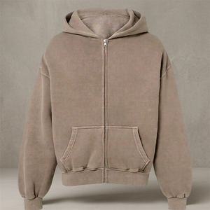 Sweat à capuche personnalisé pour homme, en molleton lourd 100% coton, style streetwear, fermeture éclair double, broderie chenille - Product Image 2