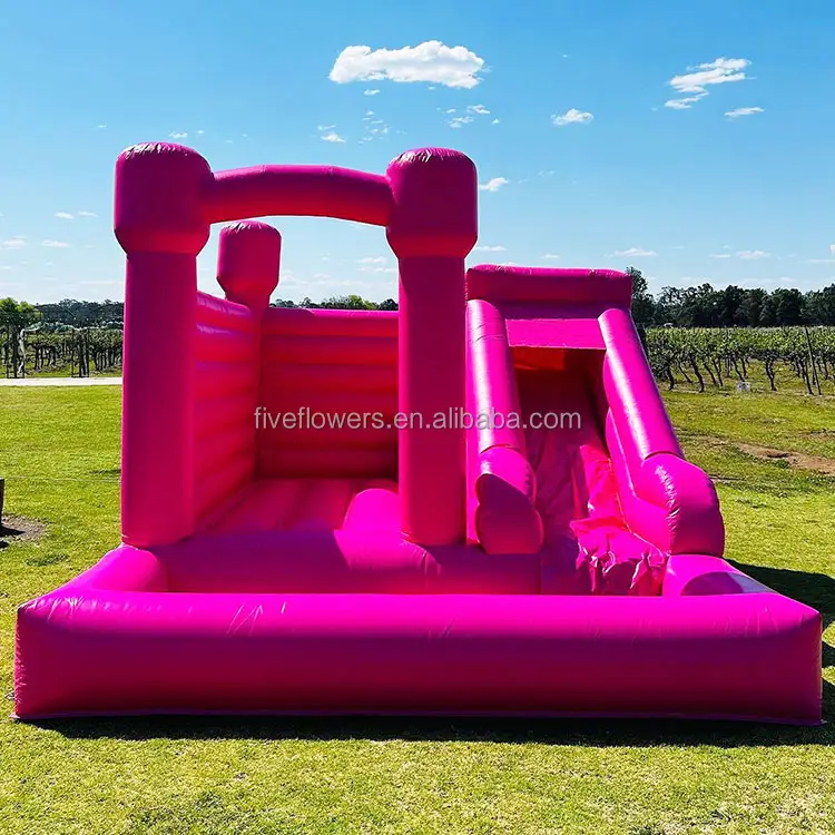 Hot pink inflatable bounce house girl jumping castle buy with slide ball pit