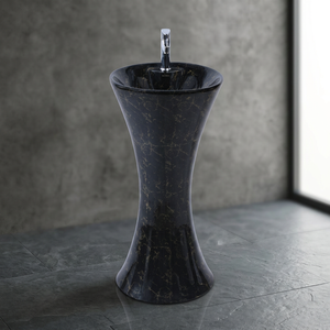 Lavabo de Pedestal de Cerámica con Relieve Vitrossa Matt, Diseño de Madera, Blanco y Marrón - Product Image 4