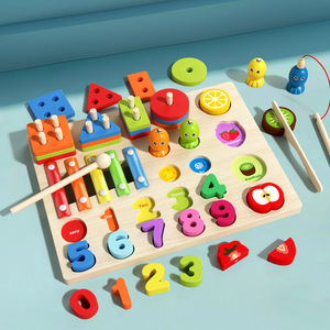 4/5-In-1 Multifunctional Wood Stacking Peg Toy Number Recognition Xylophone Shape Sorting Fruit Cognition Kids Learning Fun - Product Image 4