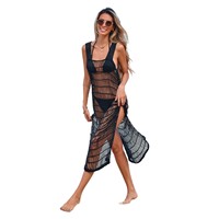 Grenzüberschreitendes Europäisch-Amerikanisches Ärmelloses Einfarbiges Kleid mit Seitenschlitzen, Langer Rückenfreier Bikini-Oberteil Strand-Überwurf-Shirt 100%